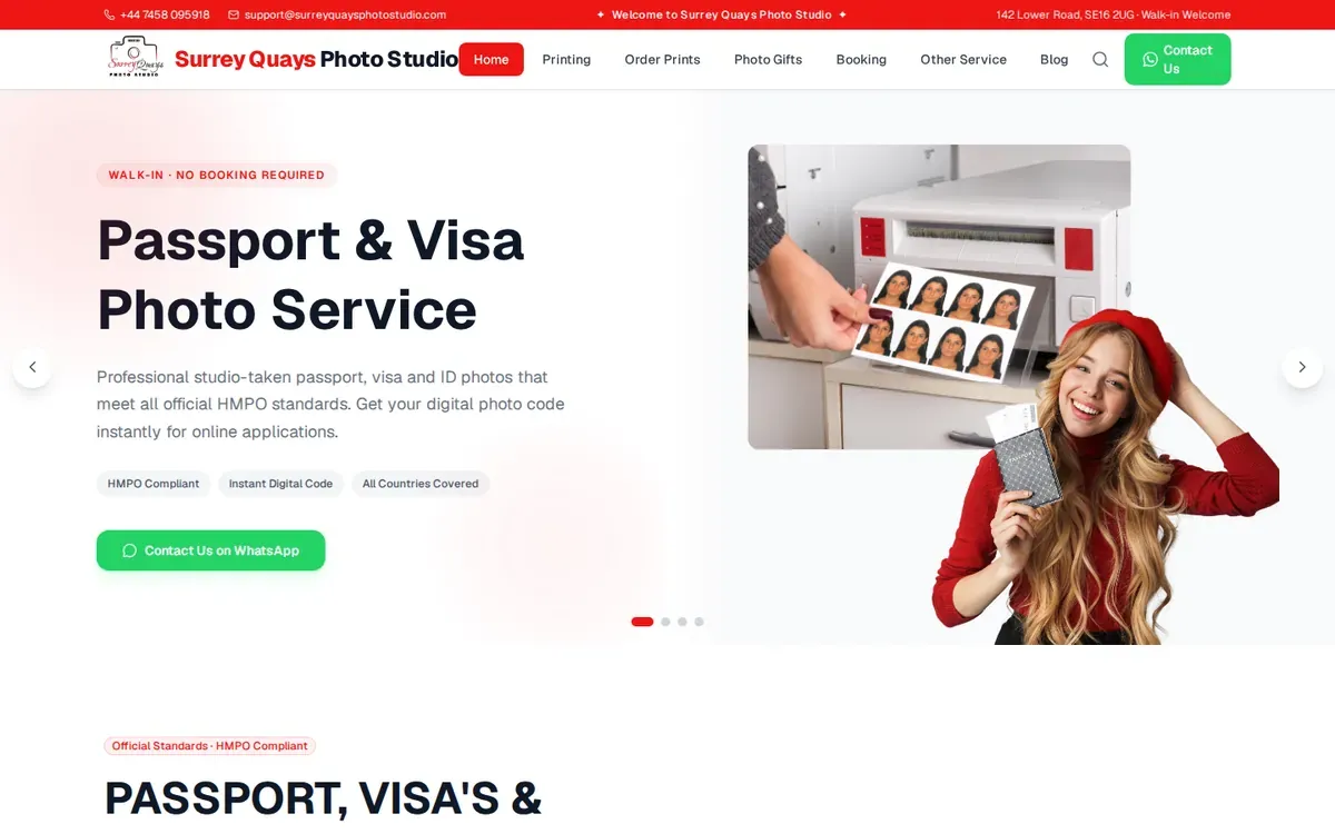 The Surrey Quays Photo Studio website